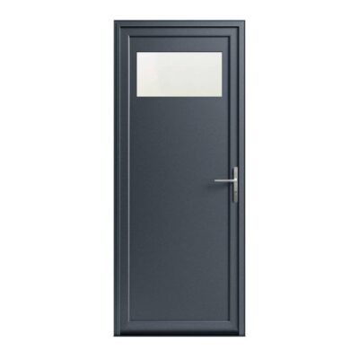 Porte de service aluminium Gris avec barillet et poignée - Prix pas cher