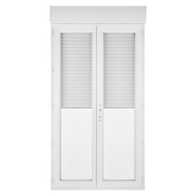 Porte-fenêtre PVC 2 ventaux à clé sans soubassement avec volet roulant intégré - Prix pas cher
