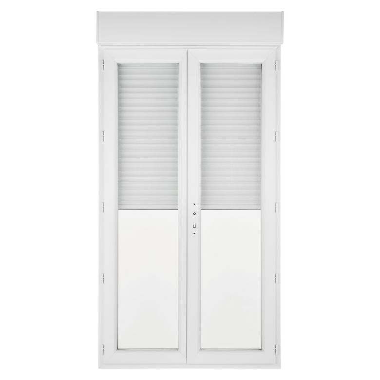 Porte-fenêtre PVC 2 ventaux à clé sans soubassement avec volet roulant intégré - Prix pas cher